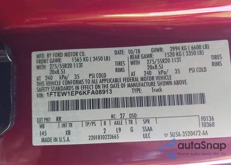 2019 Ford F150 Supercrew из США, поврежденный, VIN 1FTEW1EP6KFA08913